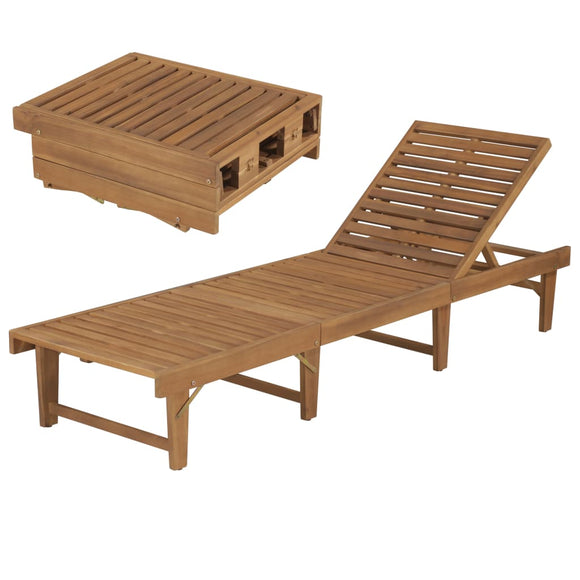 NNEVL Folding Sun Lounger Solid Acacia Wood