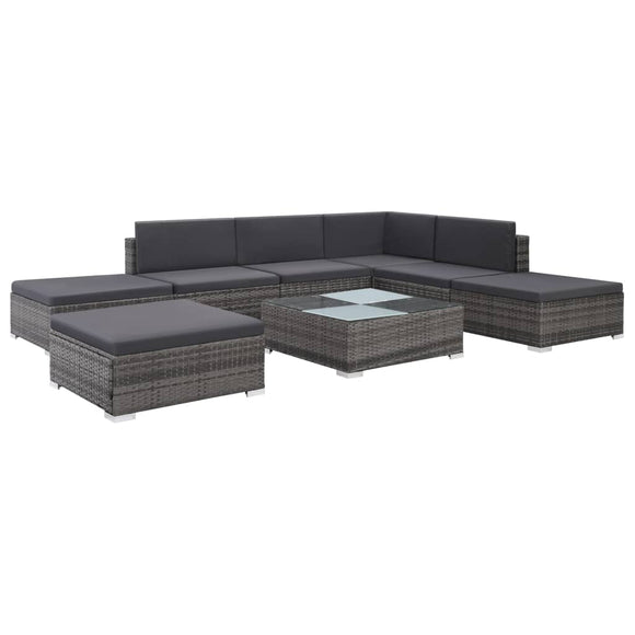NNEVL 8 Piece Garden Lounge Set with Cushions Poly Rattan Grey