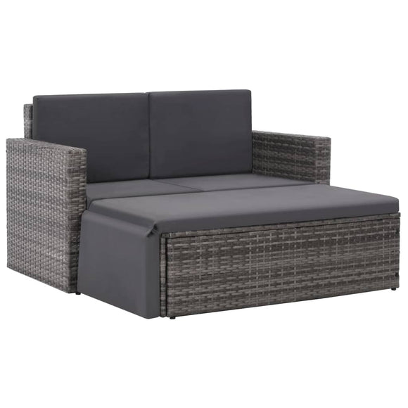 NNEVL 2 Piece Garden Lounge Set with Cushions Poly Rattan Grey