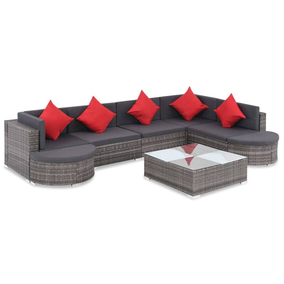 NNEVL 8 Piece Garden Lounge Set with Cushions Poly Rattan Grey