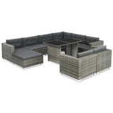 NNEVL 10 Piece Garden Lounge Set with Cushions Poly Rattan Grey
