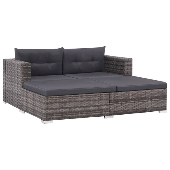 NNEVL 3 Piece Garden Lounge Set with Cushions Poly Rattan Grey