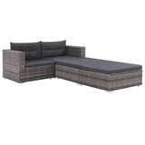 NNEVL 3 Piece Garden Lounge Set with Cushions Poly Rattan Grey