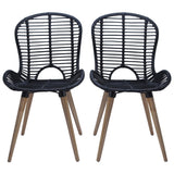 NNEVL Dining Chairs 2 pcs Black Natural Rattan