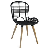 NNEVL Dining Chairs 2 pcs Black Natural Rattan