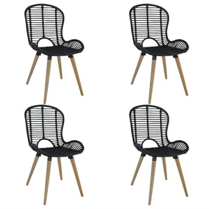NNEVL Dining Chairs 4 pcs Black Natural Rattan