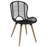 NNEVL Dining Chairs 4 pcs Black Natural Rattan