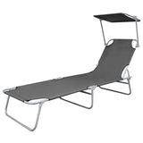 NNEVL Folding Sun Lounger with Canopy Steel Grey