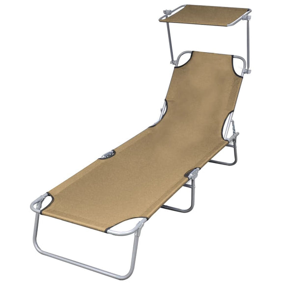 NNEVL Folding Sun Lounger with Canopy Steel Taupe