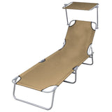 NNEVL Folding Sun Lounger with Canopy Steel Taupe