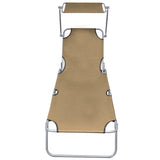 NNEVL Folding Sun Lounger with Canopy Steel Taupe