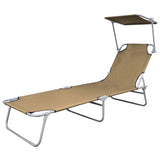 NNEVL Folding Sun Lounger with Canopy Steel Taupe