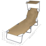 NNEVL Folding Sun Lounger with Canopy Steel Taupe