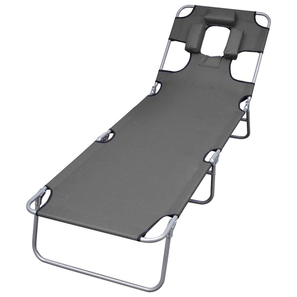 NNEVL Foldable Sunlounger with Head Cushion Adjustable Backrest Grey