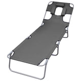NNEVL Foldable Sunlounger with Head Cushion Adjustable Backrest Grey