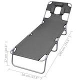 NNEVL Foldable Sunlounger with Head Cushion Adjustable Backrest Grey