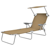 NNEVL Folding Sun Lounger with Canopy Steel Taupe