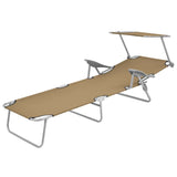 NNEVL Folding Sun Lounger with Canopy Steel Taupe