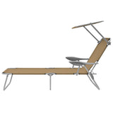 NNEVL Folding Sun Lounger with Canopy Steel Taupe