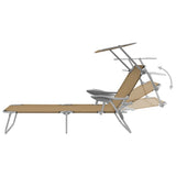 NNEVL Folding Sun Lounger with Canopy Steel Taupe