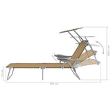 NNEVL Folding Sun Lounger with Canopy Steel Taupe