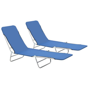 NNEVL Folding Sun Loungers 2 pcs Steel and Fabric Blue