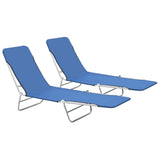 NNEVL Folding Sun Loungers 2 pcs Steel and Fabric Blue