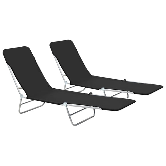 NNEVL Folding Sun Loungers 2 pcs Steel and Fabric Black