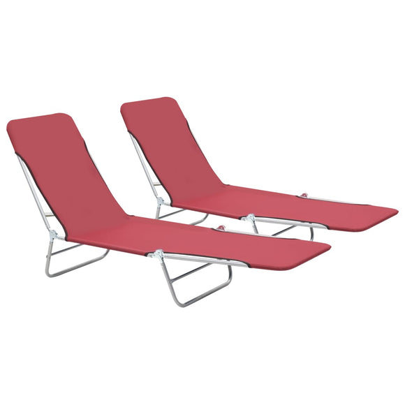 NNEVL Folding Sun Loungers 2 pcs Steel and Fabric Red