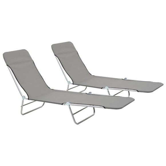 NNEVL Folding Sun Loungers 2 pcs Steel and Fabric Grey