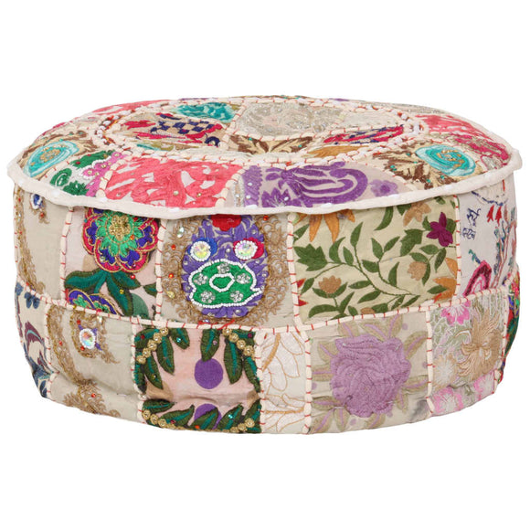 NNEVL Patchwork Pouffe Round Cotton Handmade 40x20 cm Beige