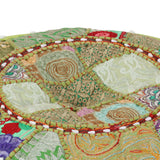 NNEVL Patchwork Pouffe Round Cotton Handmade 40x20 cm Green