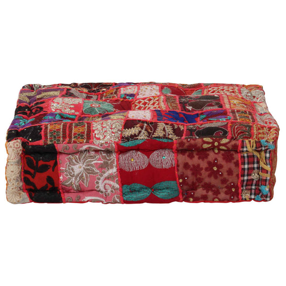 NNEVL Patchwork Pouffe Square Cotton Handmade 50x50x12 cm Red