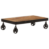 NNEVL Coffee Table with Wheels Solid Mango Wood 100x60x26 cm