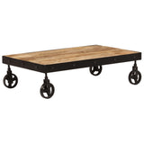 NNEVL Coffee Table with Wheels Solid Mango Wood 100x60x26 cm