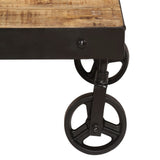 NNEVL Coffee Table with Wheels Solid Mango Wood 100x60x26 cm