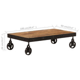 NNEVL Coffee Table with Wheels Solid Mango Wood 100x60x26 cm
