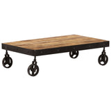 NNEVL Coffee Table with Wheels Solid Mango Wood 100x60x26 cm