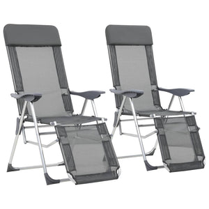 NNEVL Folding Camping Chairs 2 pcs with Footrest Grey Aluminium