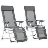 NNEVL Folding Camping Chairs 2 pcs with Footrest Grey Aluminium