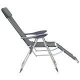 NNEVL Folding Camping Chairs 2 pcs with Footrest Grey Aluminium