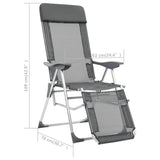 NNEVL Folding Camping Chairs 2 pcs with Footrest Grey Aluminium