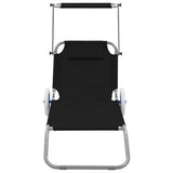 NNEVL Folding Sun Lounger with Canopy and Wheels Steel Black