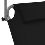 NNEVL Folding Sun Lounger with Canopy and Wheels Steel Black