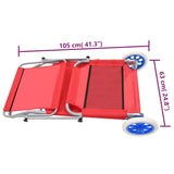 NNEVL Folding Sun Lounger with Canopy and Wheels Steel Red