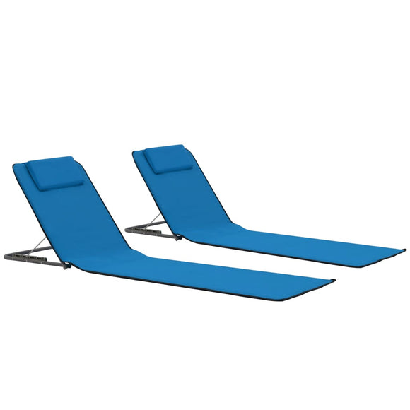 NNEVL Folding Beach Mats 2 pcs Steel and Fabric Blue