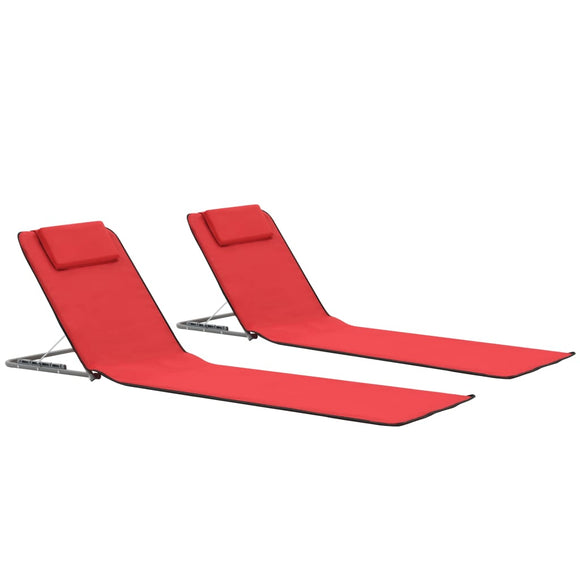 NNEVL Folding Beach Mats 2 pcs Steel and Fabric Red