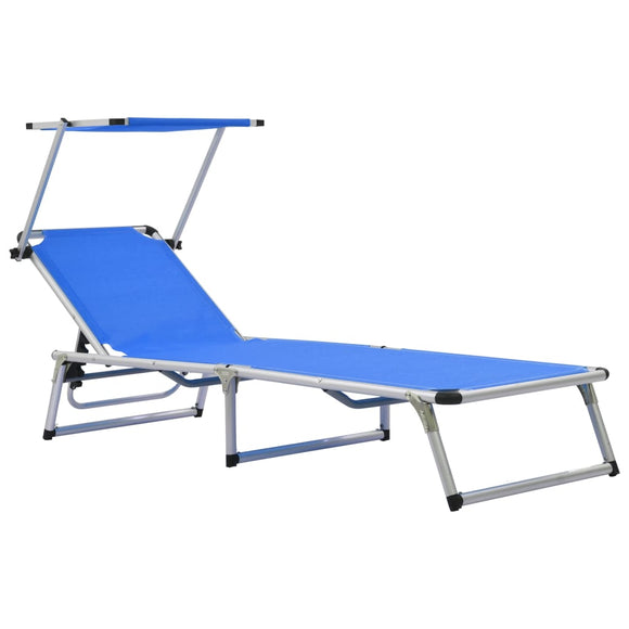 NNEVL Folding Sun Lounger with Roof Aluminium and Textilene Blue