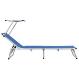 NNEVL Folding Sun Lounger with Roof Aluminium and Textilene Blue