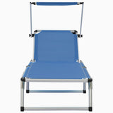 NNEVL Folding Sun Lounger with Roof Aluminium and Textilene Blue